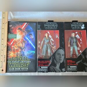 Star Wars ...set of Two BLACK SERIES FIGURES.  REY AND GENERAL LEIA ORGANA. BOOK